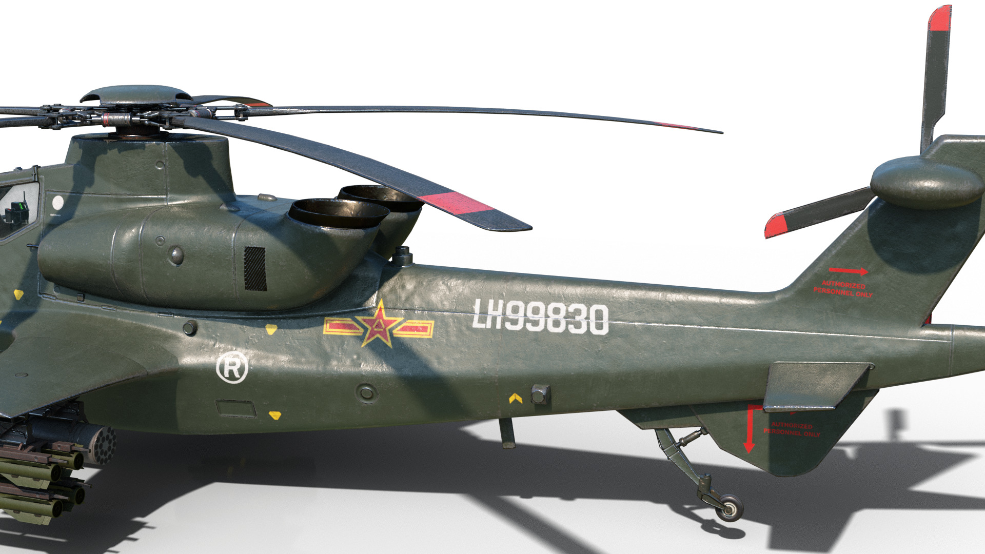 PBR 5 coatings Chinese WZ-10 gunship Z-10 Attack Helicopter Low-poly 3D model_6