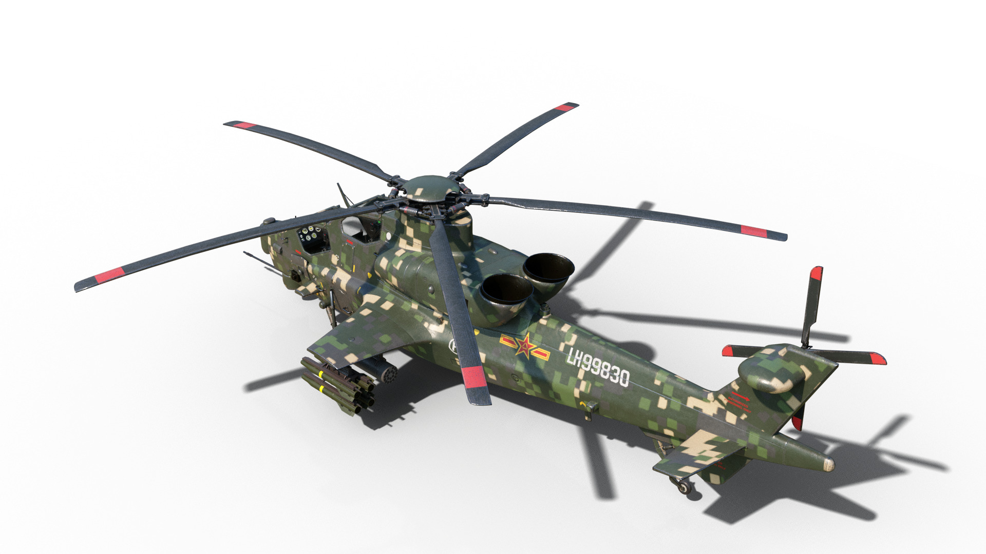 PBR 5 coatings Chinese WZ-10 gunship Z-10 Attack Helicopter Low-poly 3D model_12
