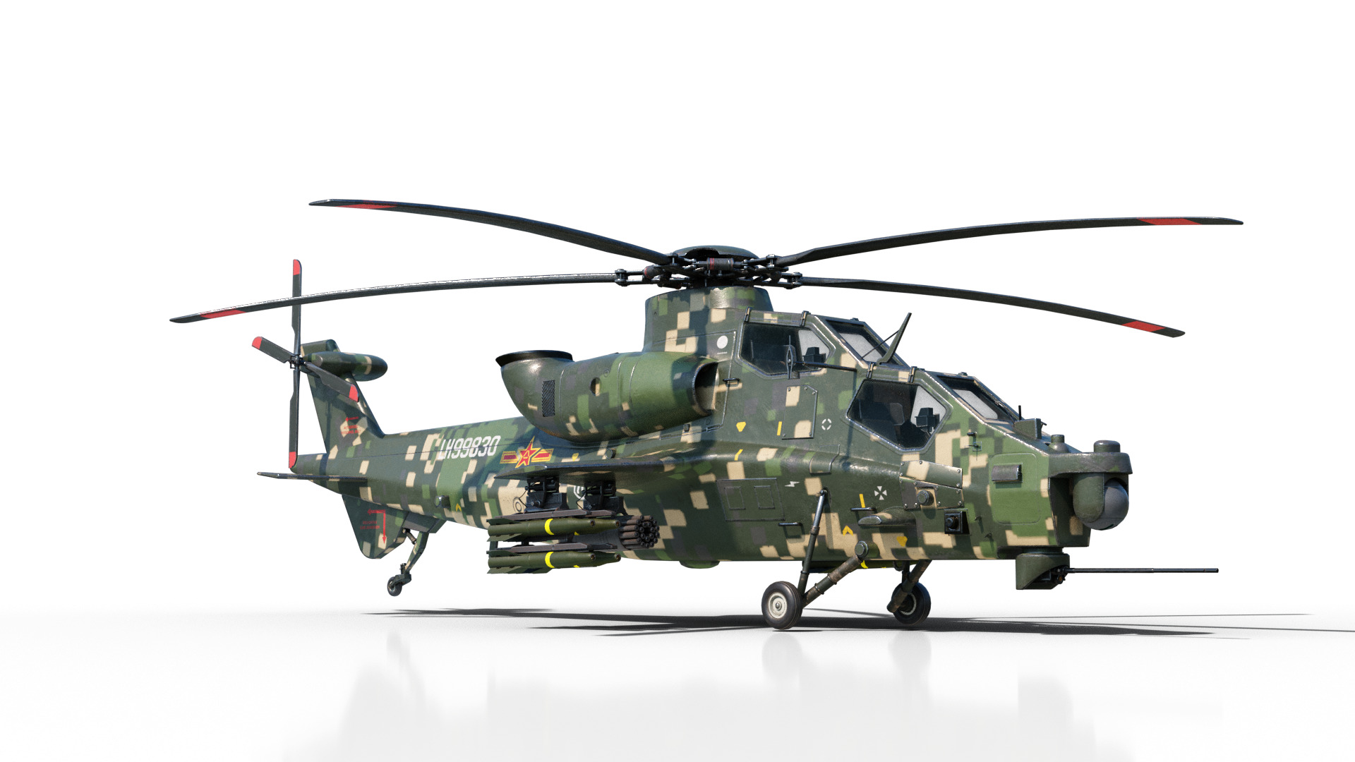 PBR 5 coatings Chinese WZ-10 gunship Z-10 Attack Helicopter Low-poly 3D model_13