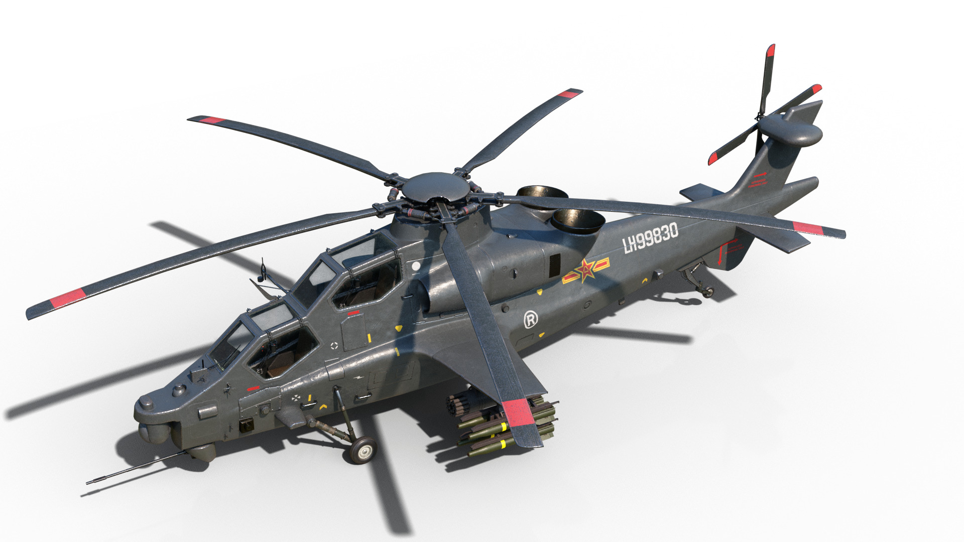 PBR 5 coatings Chinese WZ-10 gunship Z-10 Attack Helicopter Low-poly 3D model_9