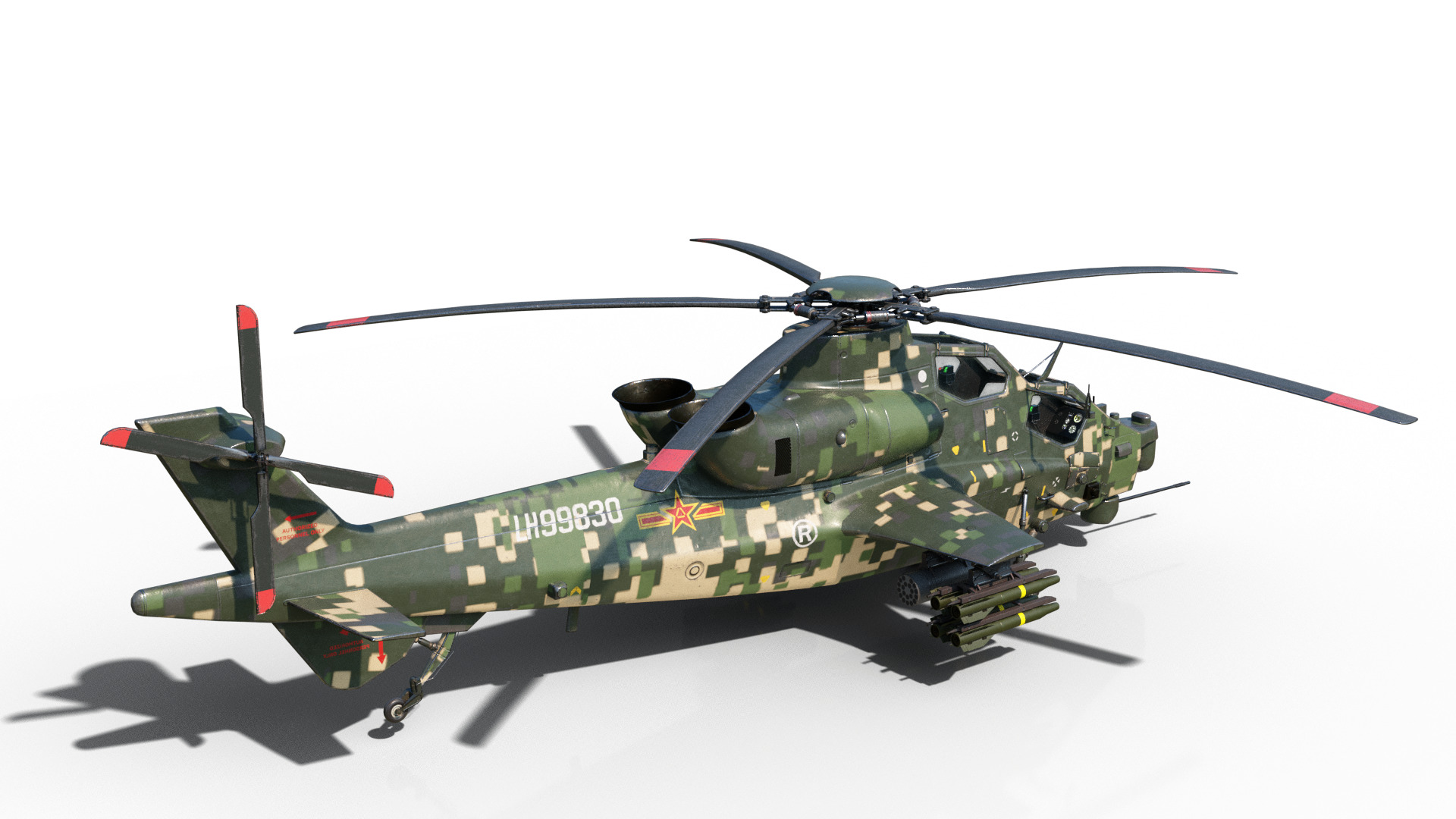PBR 5 coatings Chinese WZ-10 gunship Z-10 Attack Helicopter Low-poly 3D model_14