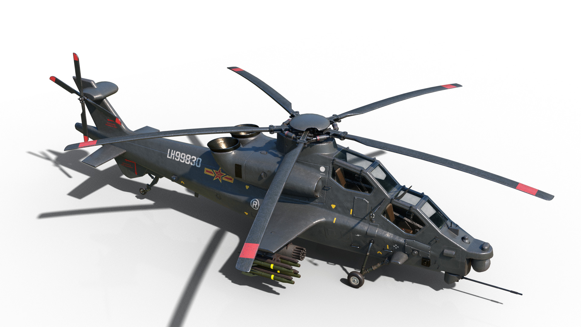 PBR 5 coatings Chinese WZ-10 gunship Z-10 Attack Helicopter Low-poly 3D model_10
