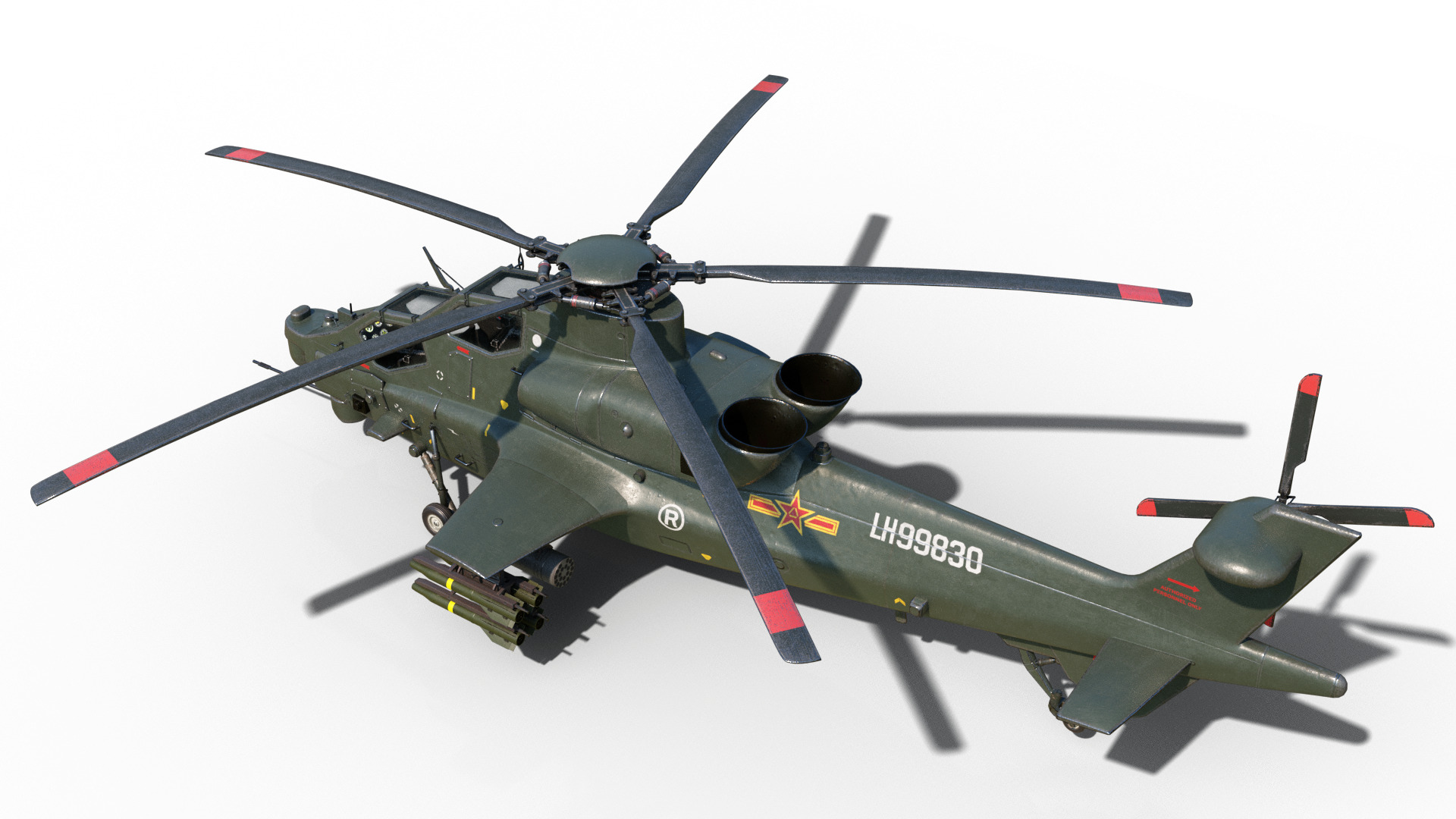 PBR 5 coatings Chinese WZ-10 gunship Z-10 Attack Helicopter Low-poly 3D model_2
