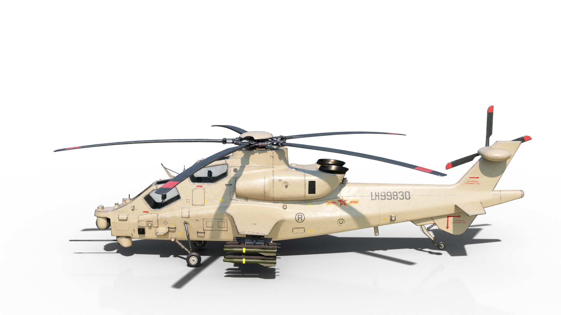 PBR 5 coatings Chinese WZ-10 gunship Z-10 Attack Helicopter Low-poly 3D model_17