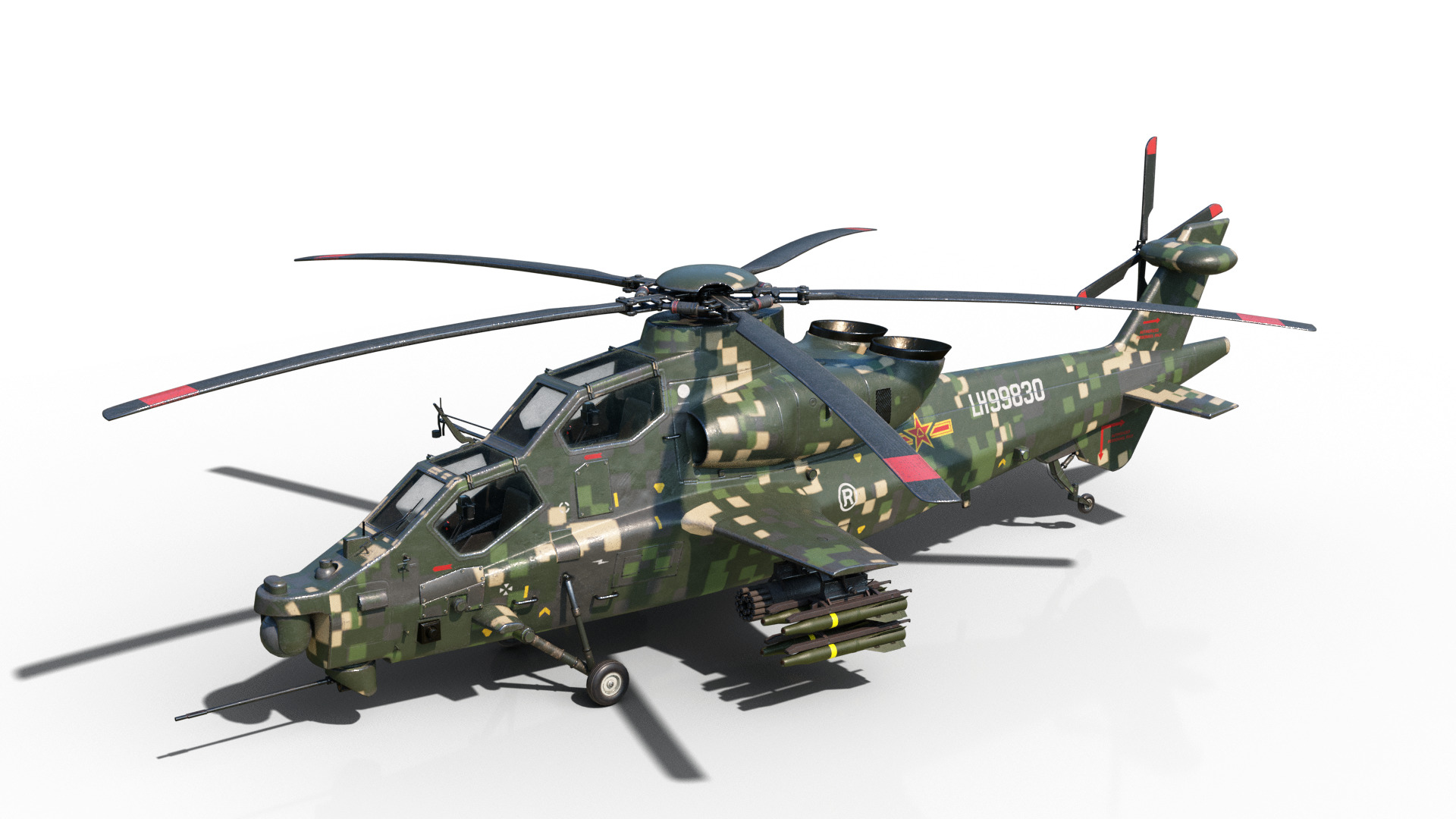 PBR 5 coatings Chinese WZ-10 gunship Z-10 Attack Helicopter Low-poly 3D model_11