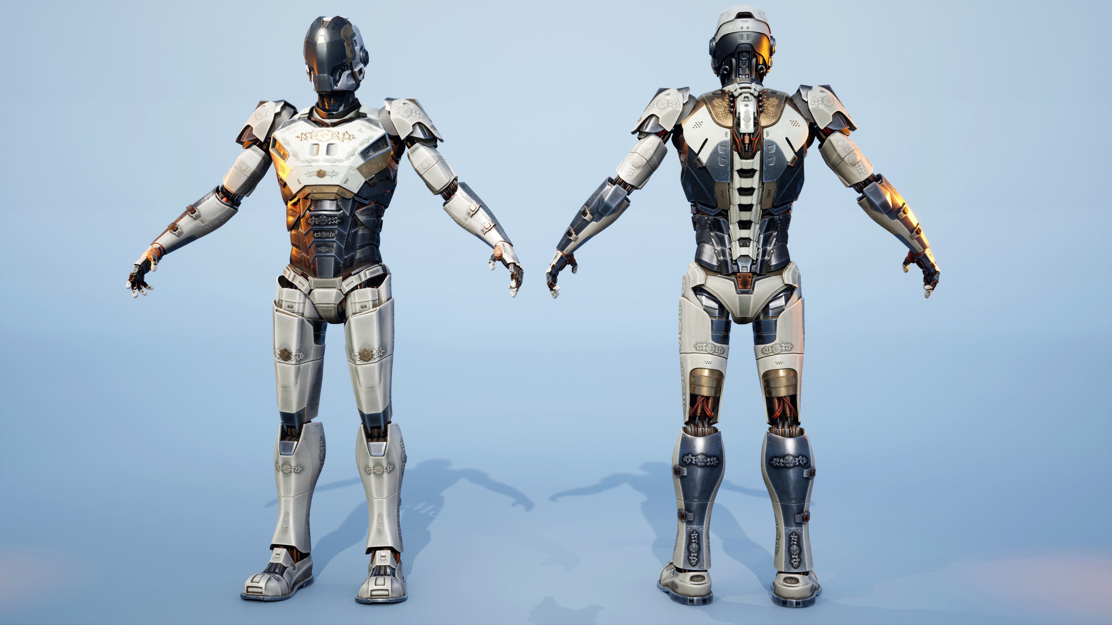 Sci-fi Mechanical Robot Android with Carvings 3D model 3D model rigged ...