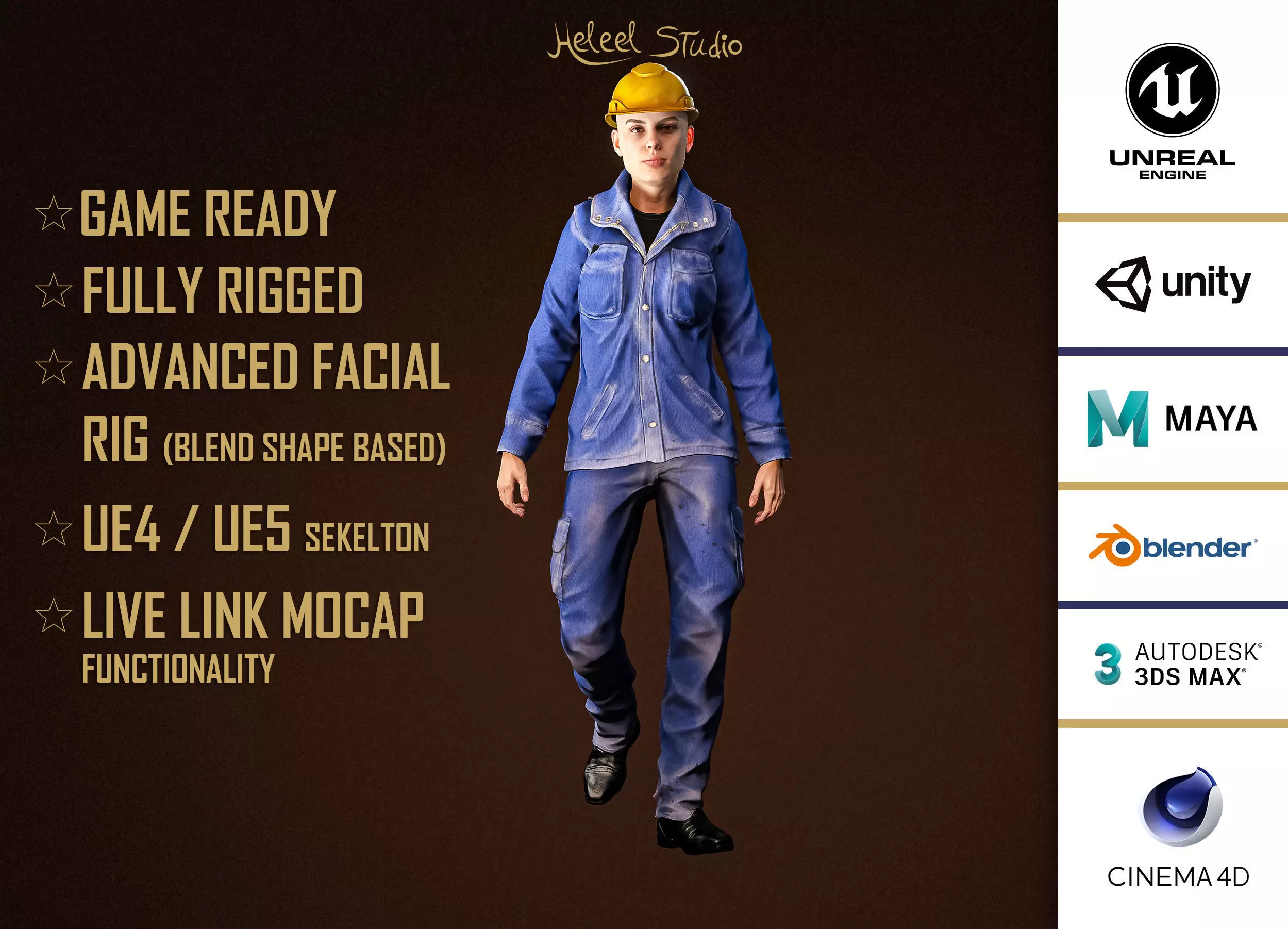 High Quality Female Worker Jeans Low-poly 3D model_0