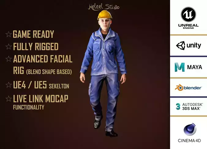 High Quality Female Worker Jeans Low-poly 3D model