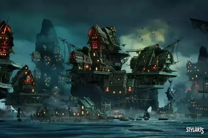 Stylized Pirate Port City Modular
