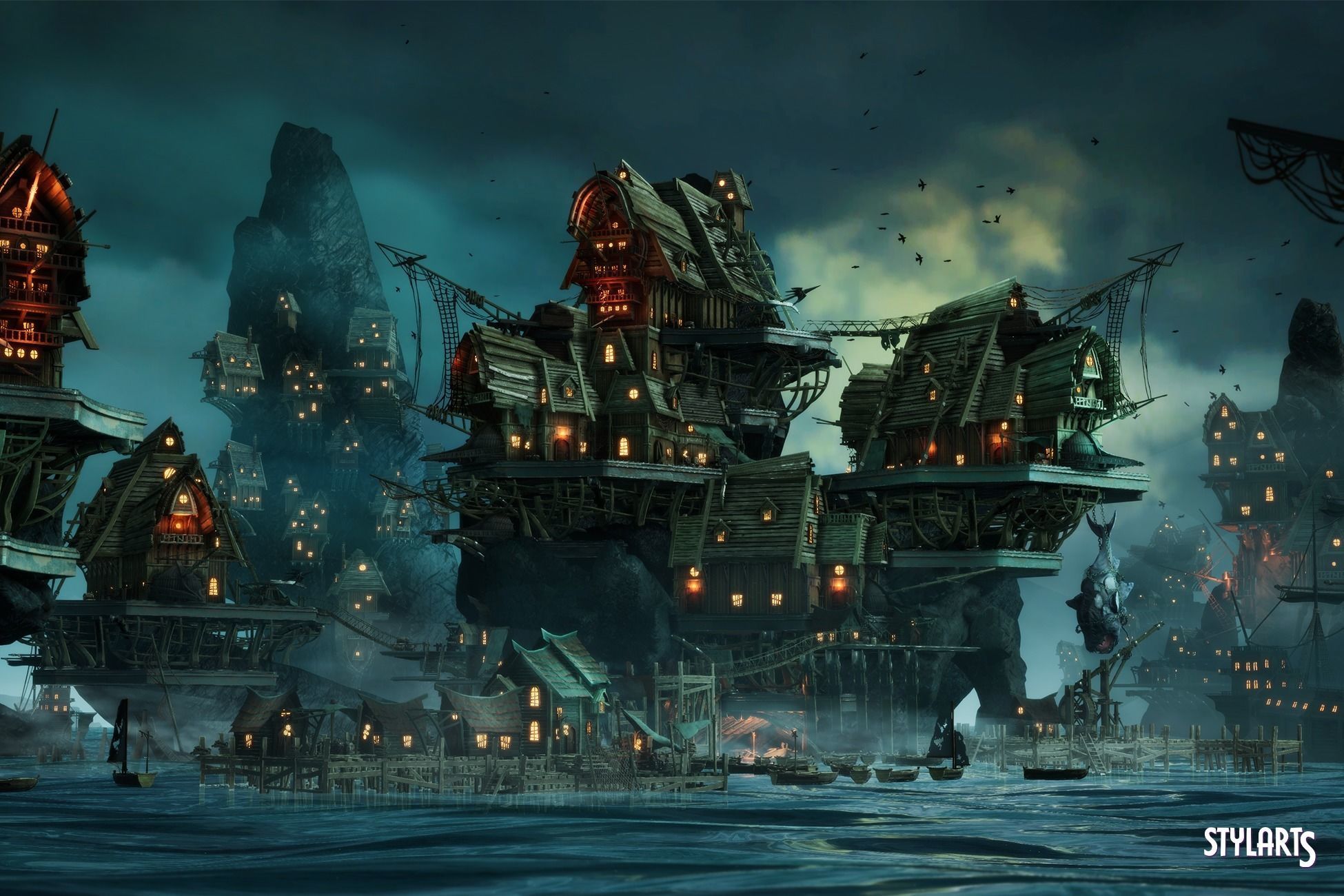 3D model Stylized Pirate Port City Modular VR / AR / low-poly | CGTrader