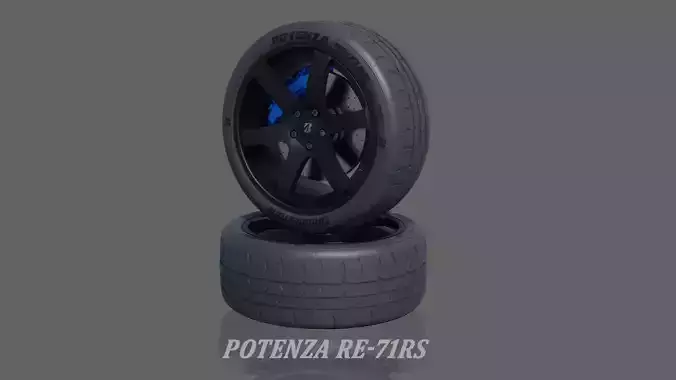 3d Wheel Model of  Bridgestone Potenza RE-71RS Low-poly 3D model