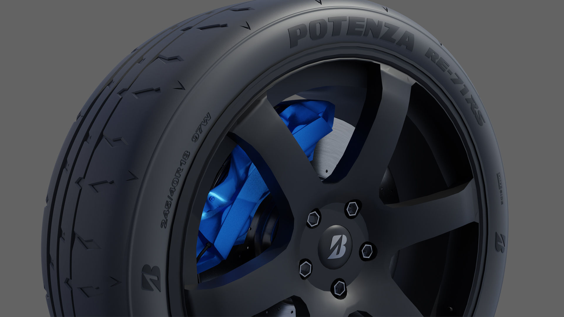 3d Wheel Model of  Bridgestone Potenza RE-71RS Low-poly 3D model_4