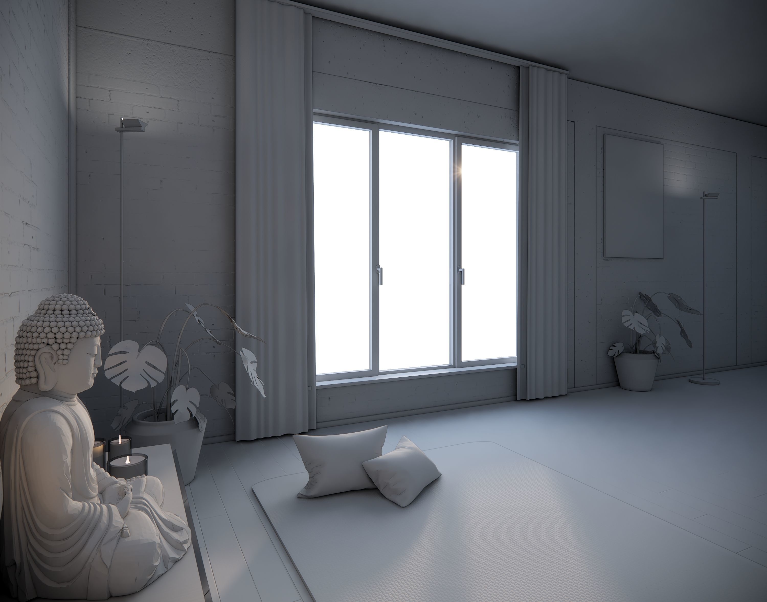 Meditation Room Interior Scene 3D model_8