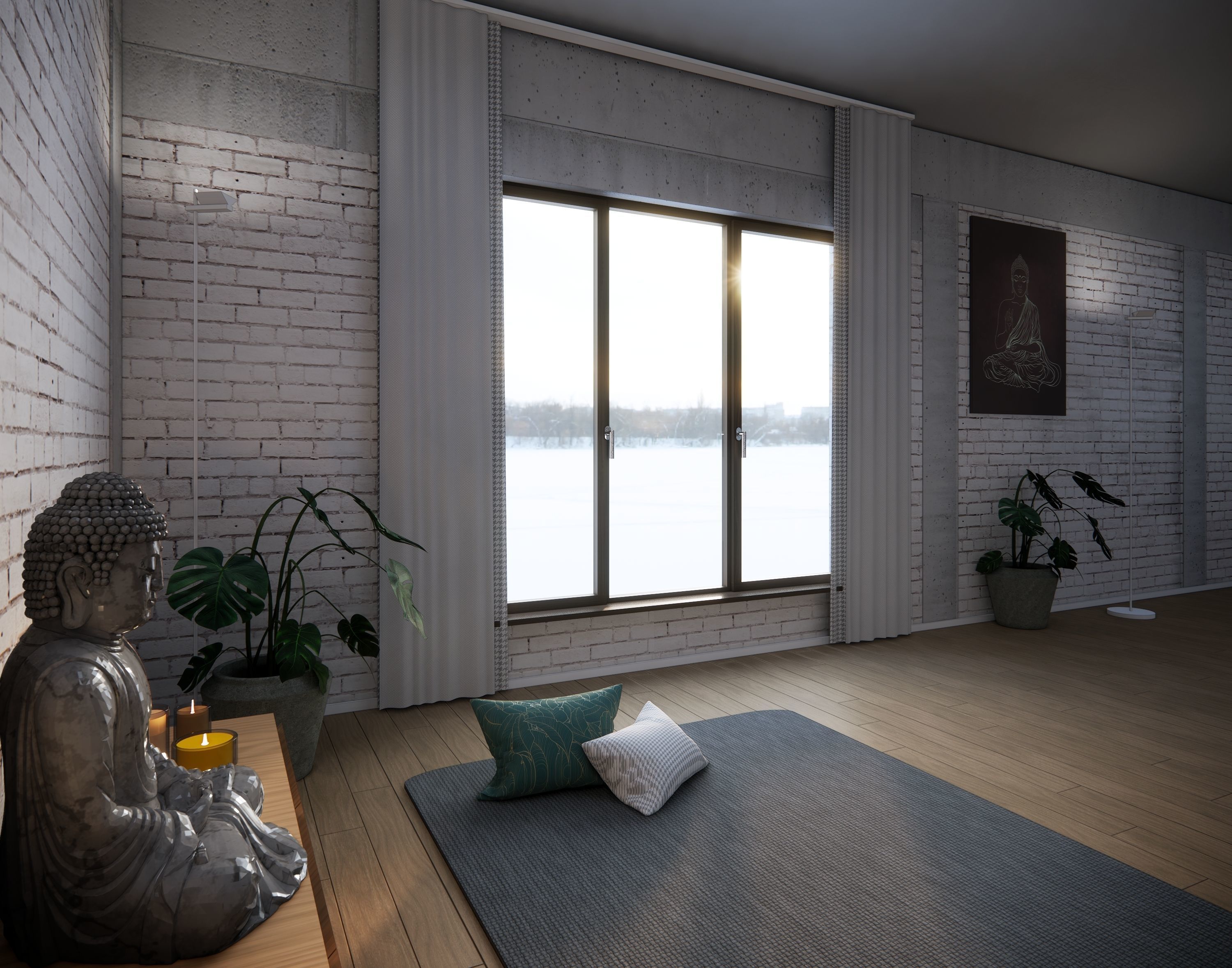 Meditation Room Interior Scene 3D model_7