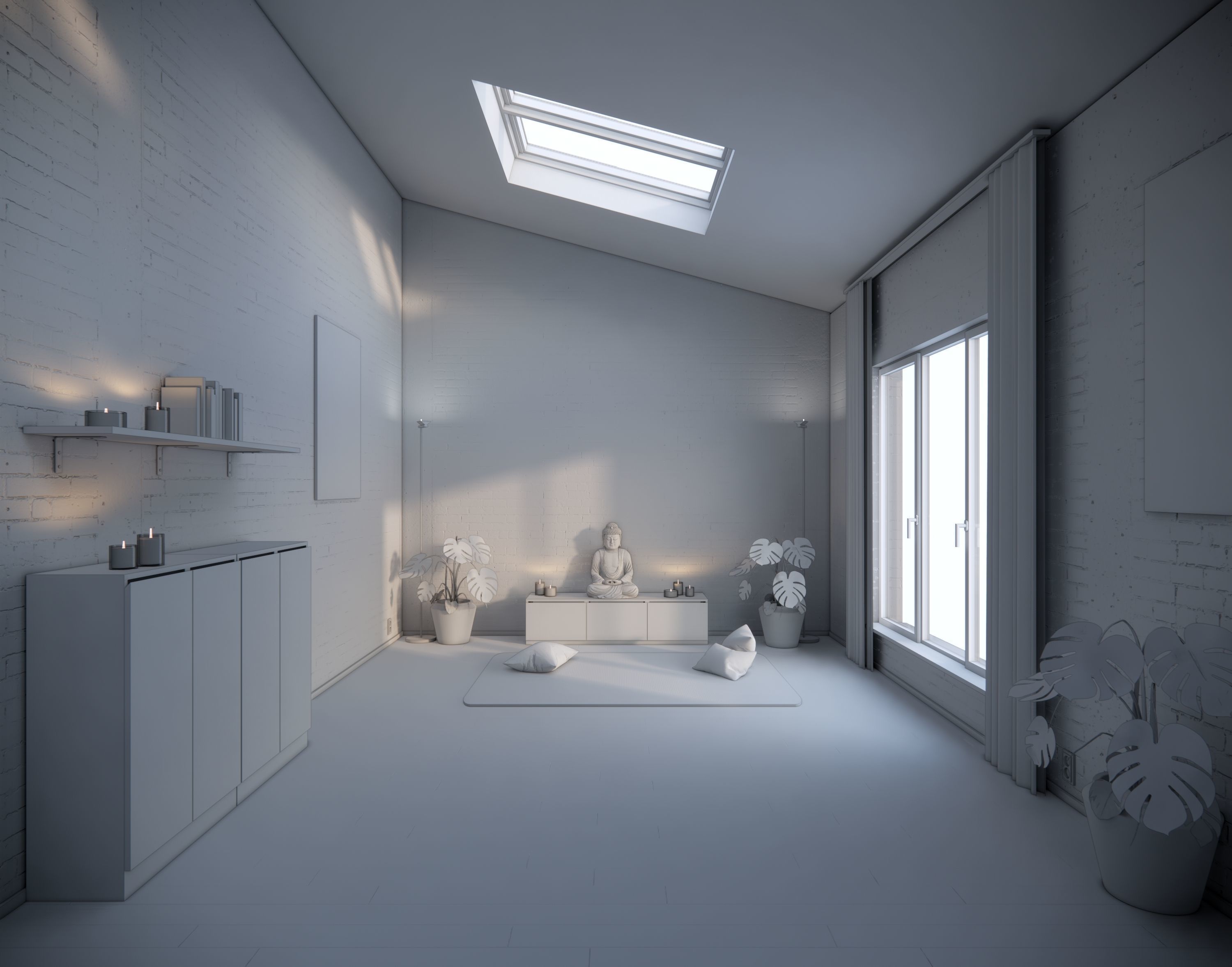 Meditation Room Interior Scene 3D model_3