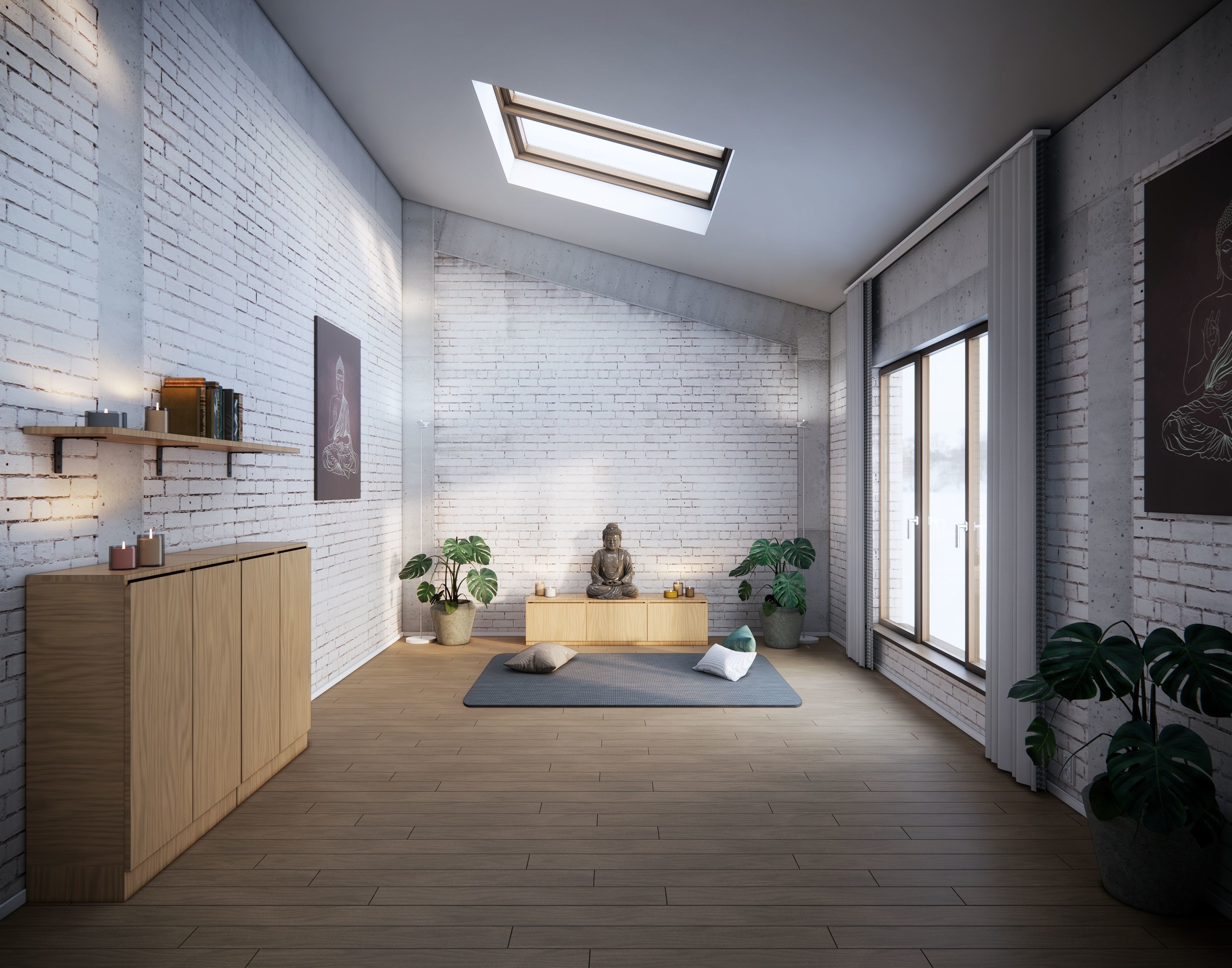 Meditation Room Interior Scene 3D model_2