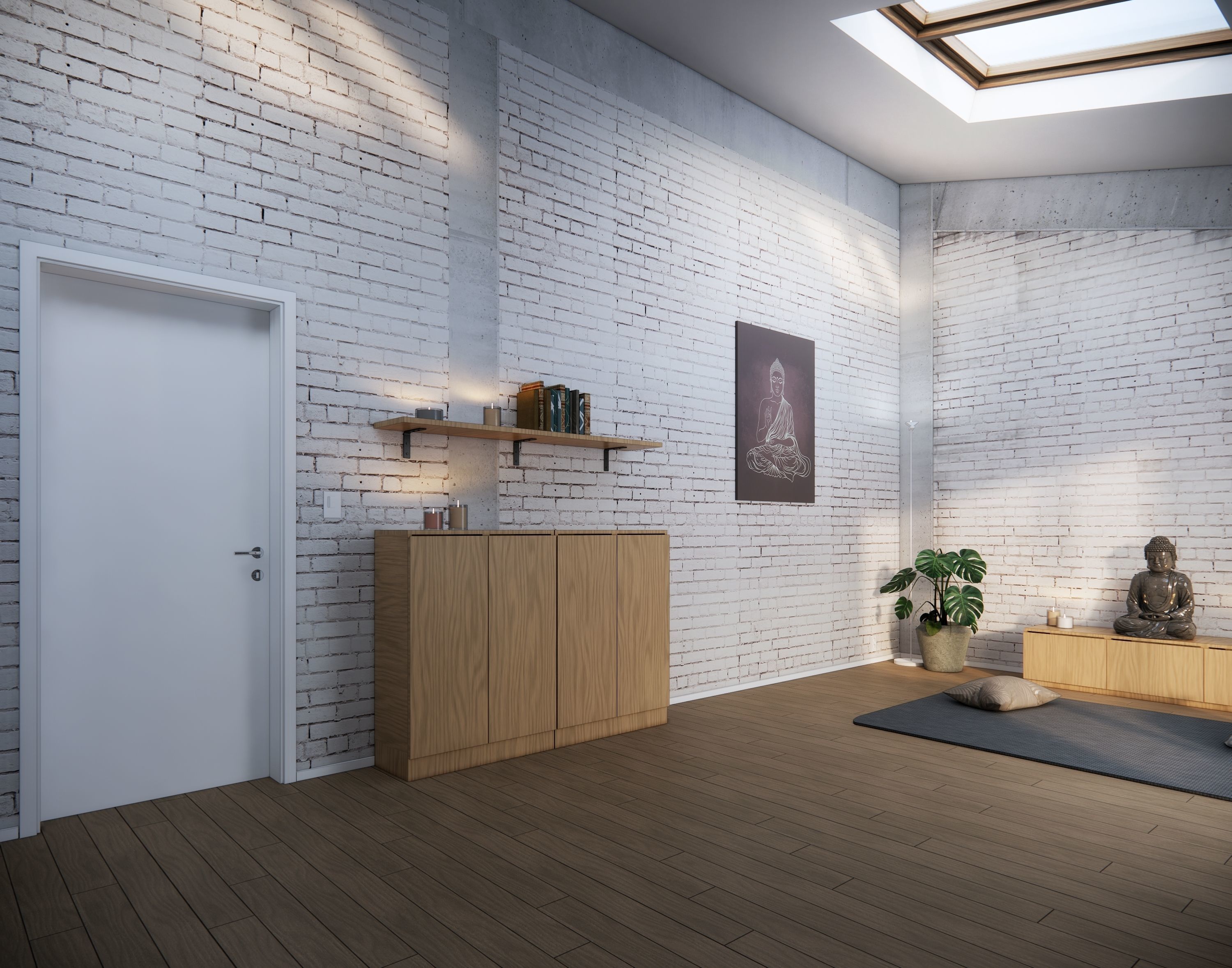 Meditation Room Interior Scene 3D model_4