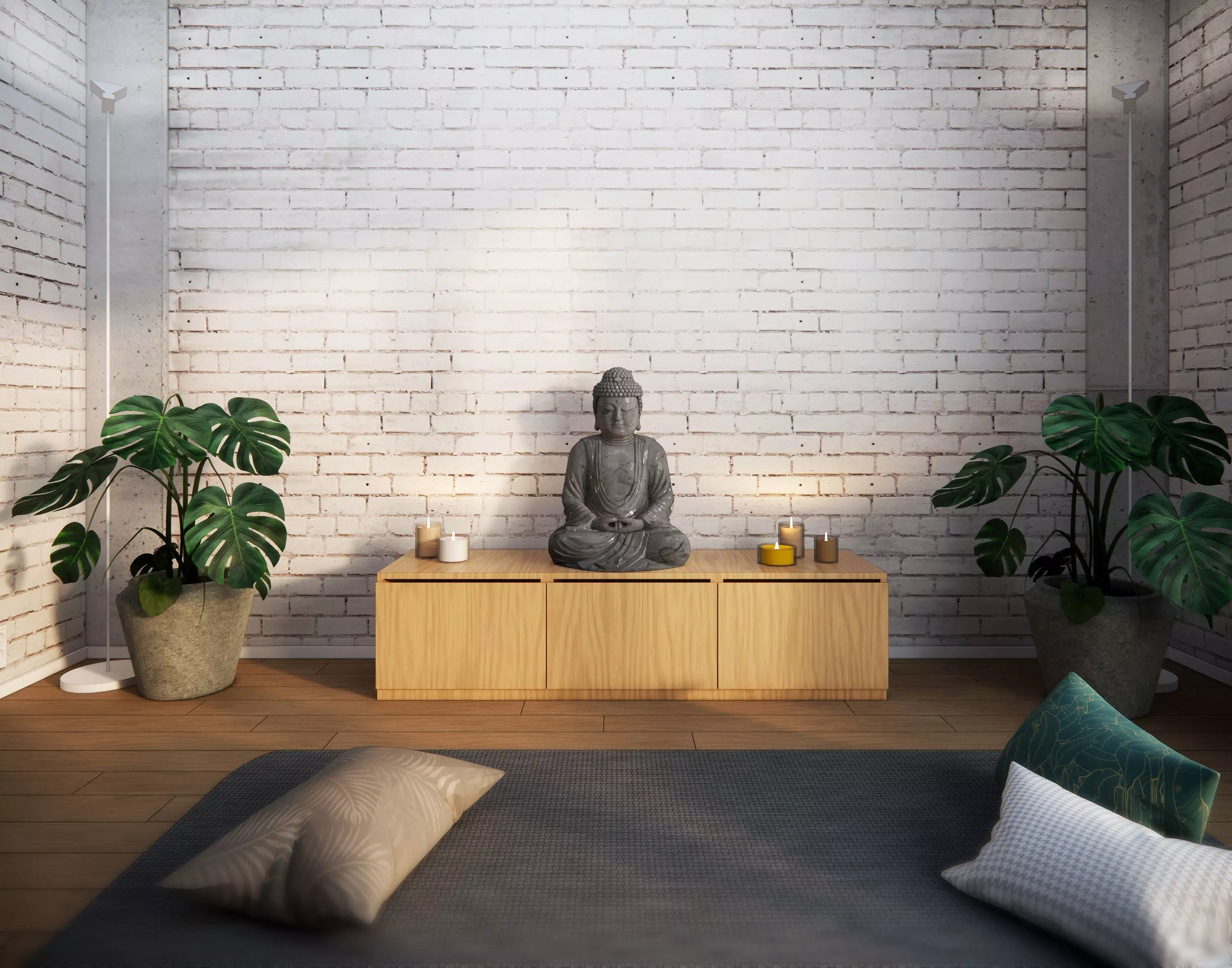 Meditation Room Interior Scene 3D model_0