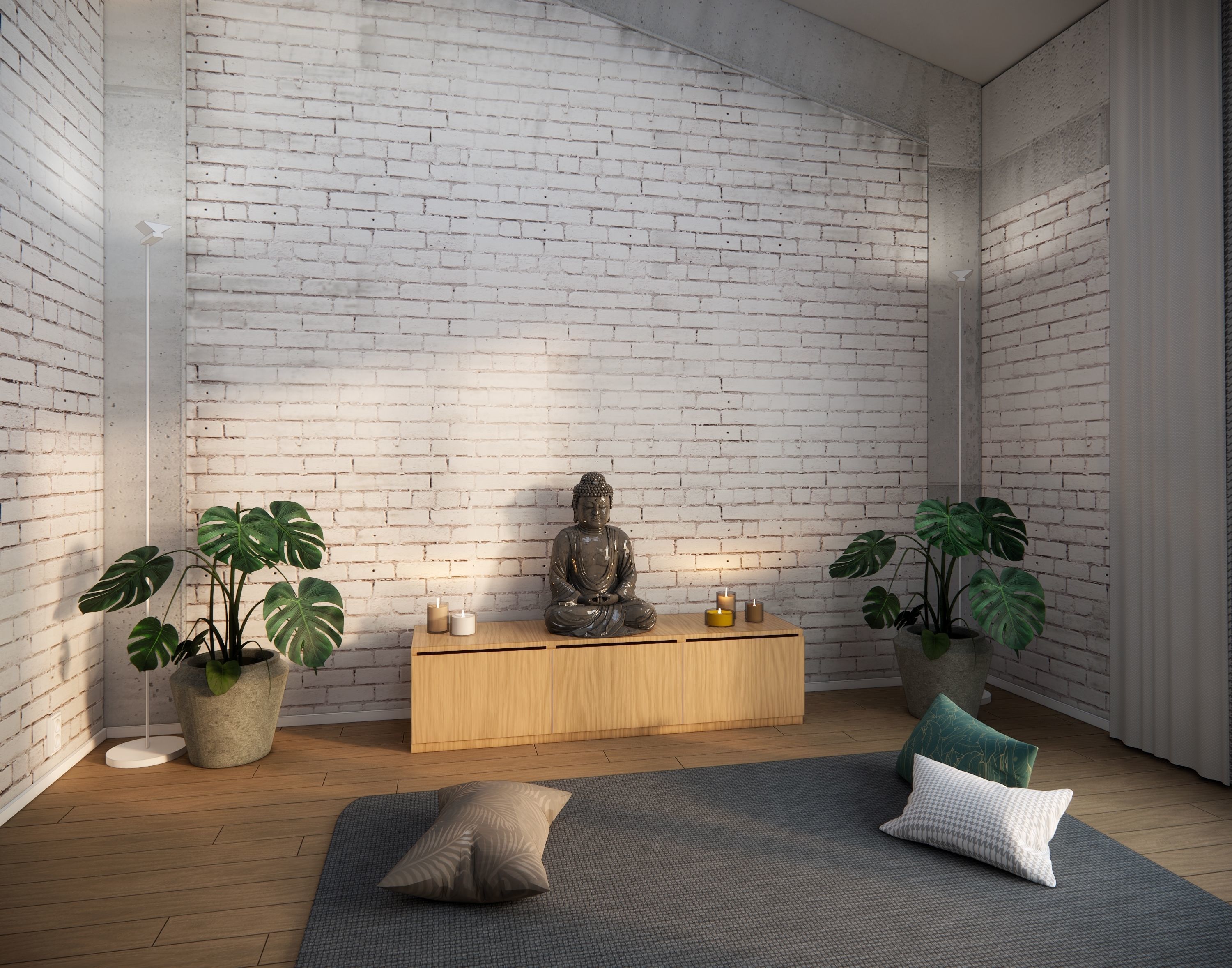 Meditation Room Interior Scene 3D model_5