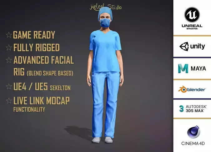 High Quality Female Nurse Low-poly 3D model