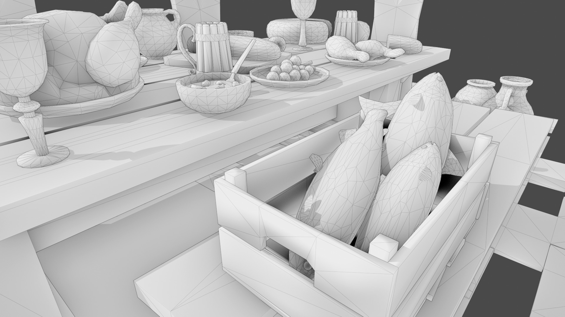 Medieval Props Laid Table - Pack Low-poly 3D model_8