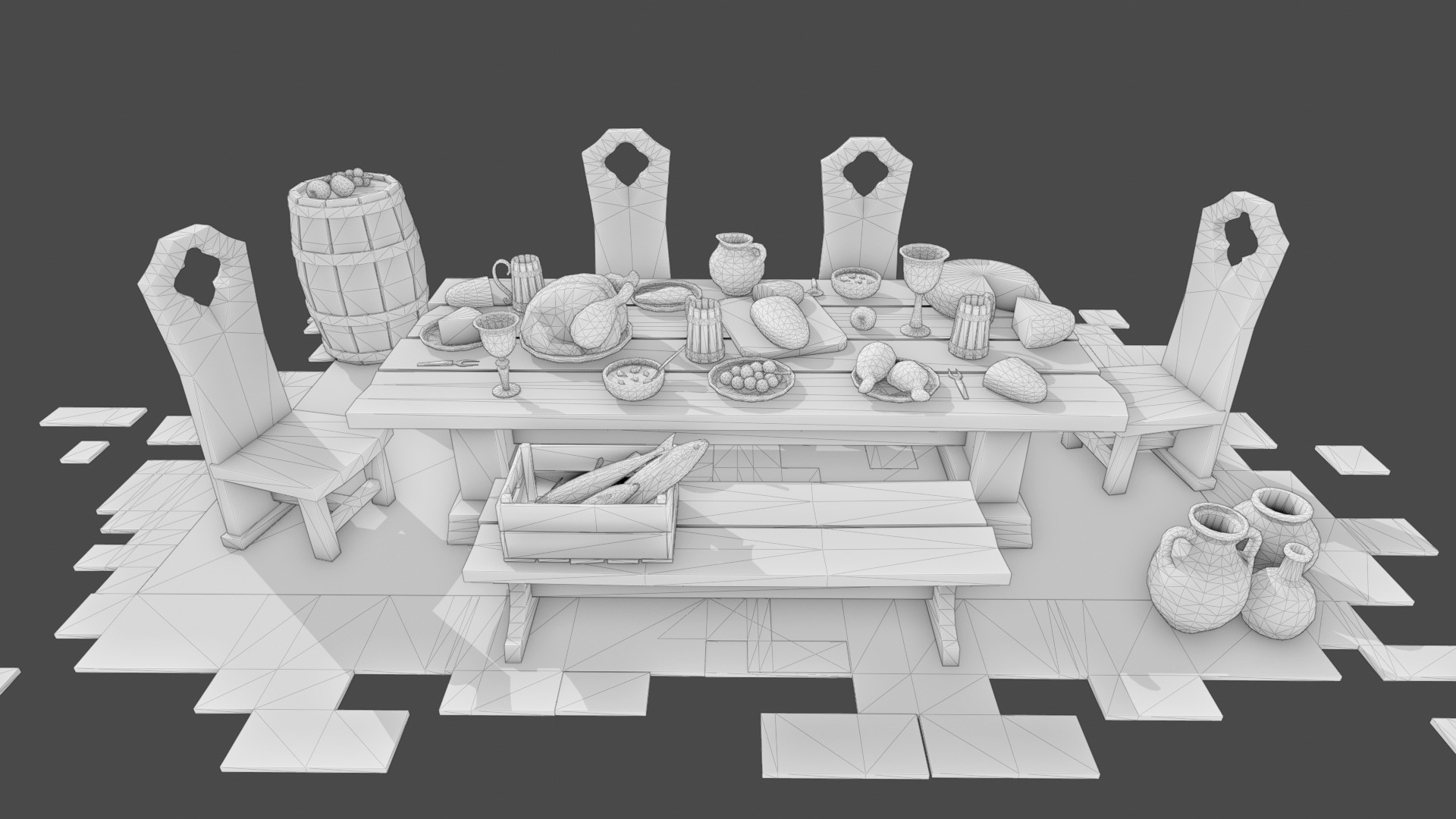 Medieval Props Laid Table - Pack Low-poly 3D model_2