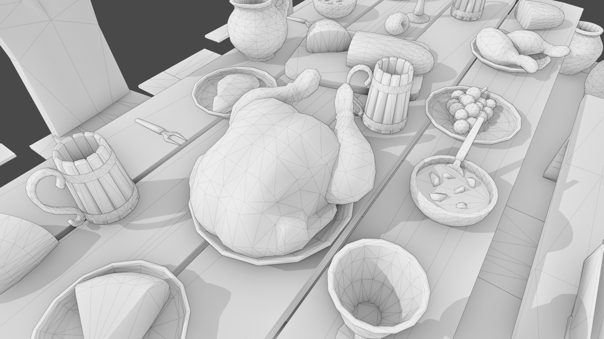 Medieval Props Laid Table - Pack Low-poly 3D model_4