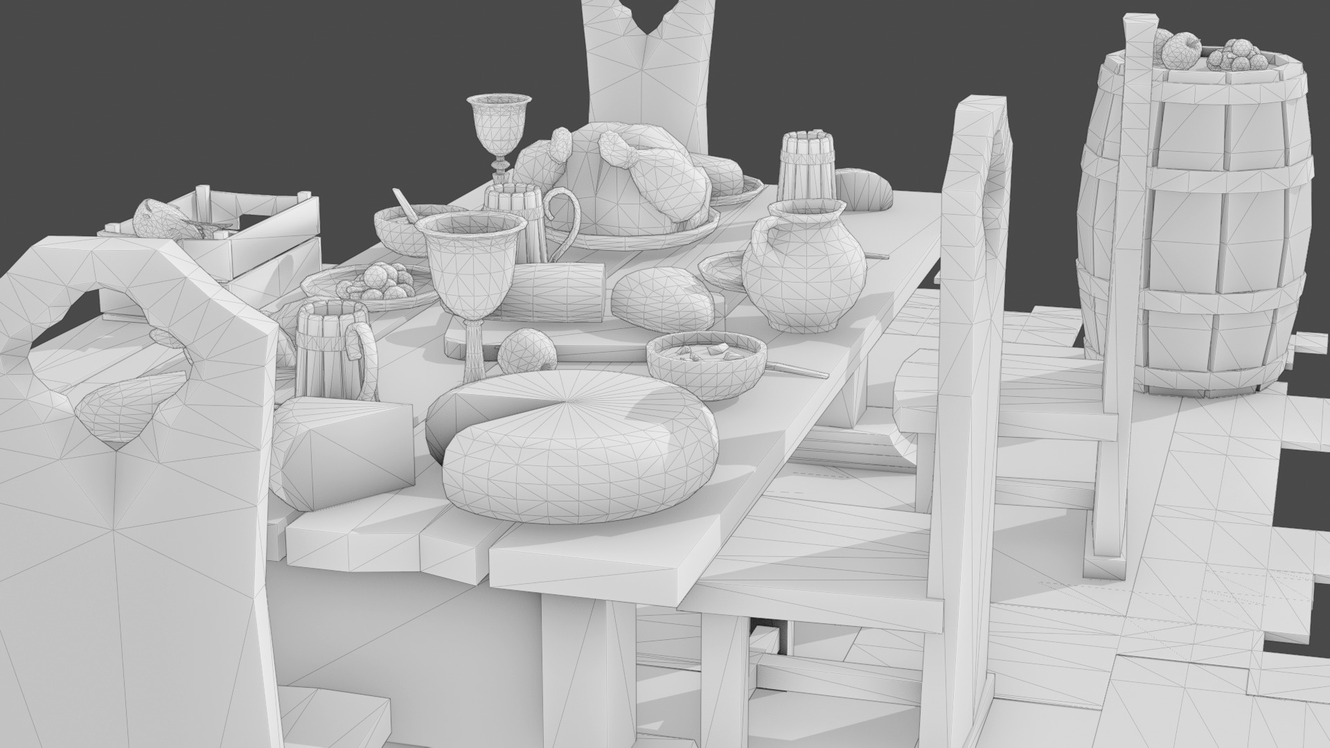 Medieval Props Laid Table - Pack Low-poly 3D model_6