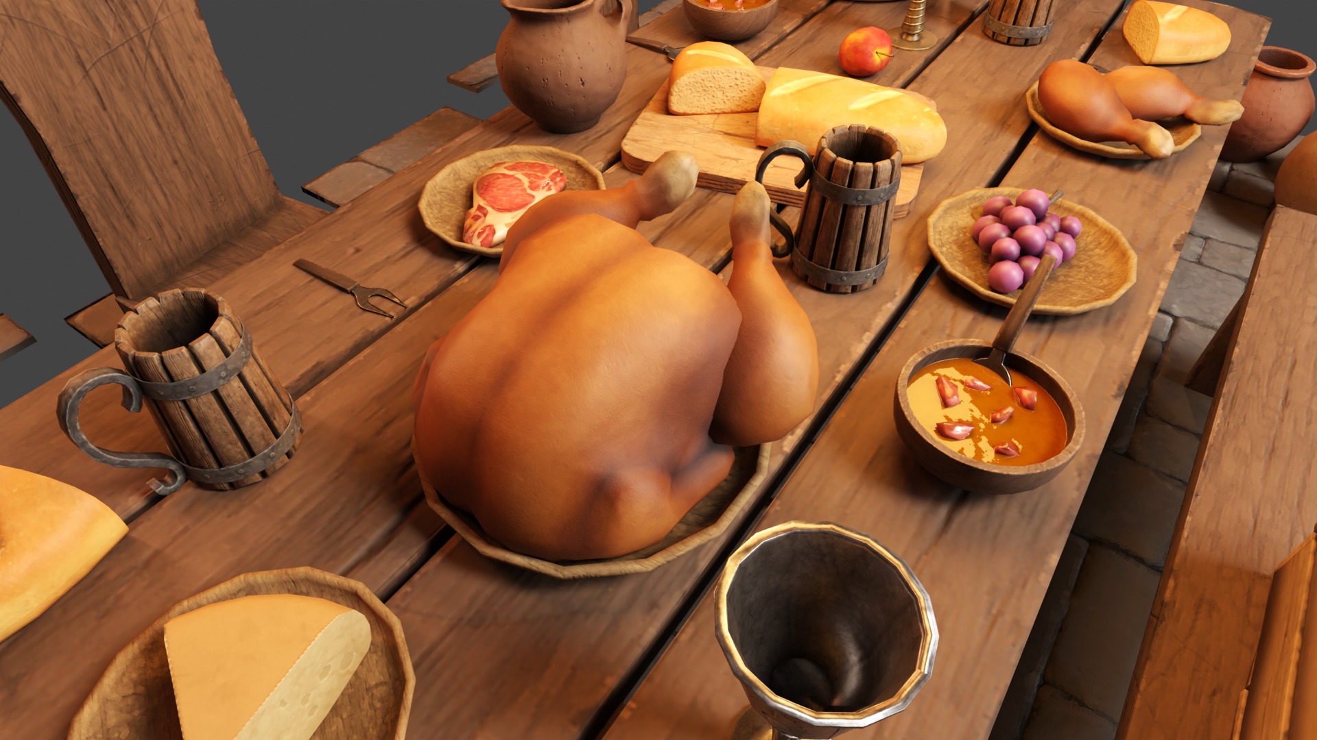 Medieval Props Laid Table - Pack Low-poly 3D model_3