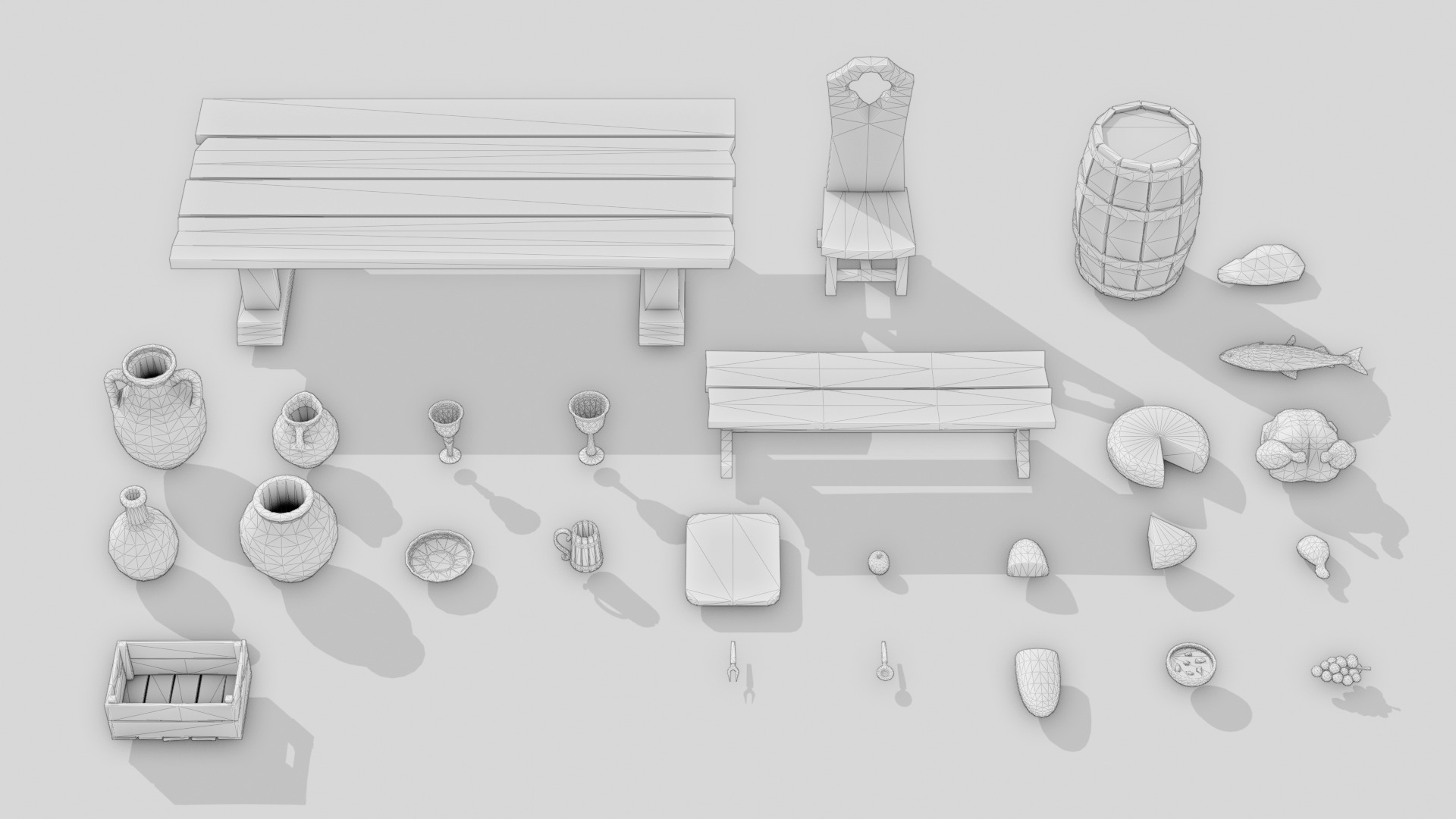 Medieval Props Laid Table - Pack Low-poly 3D model_10