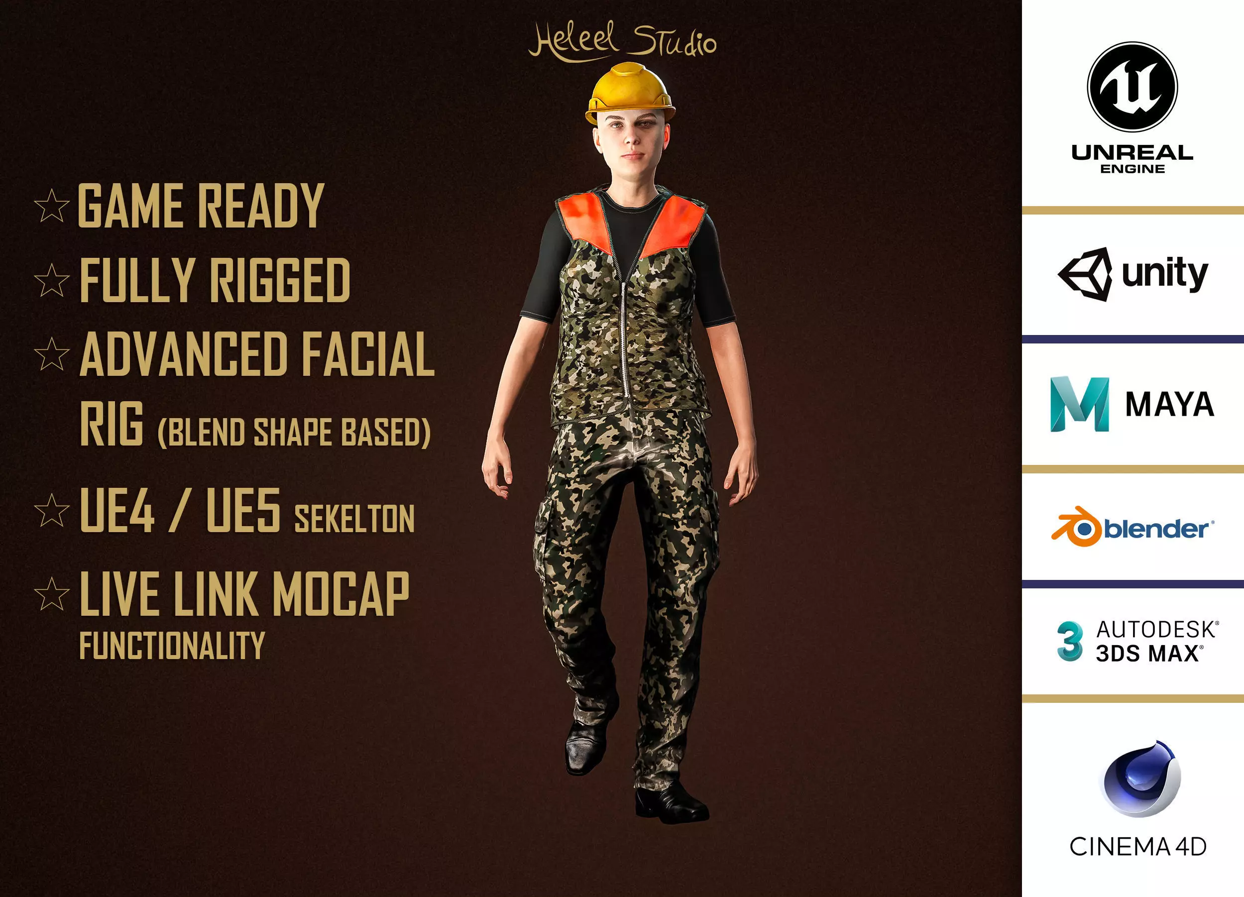 High Quality Female Army Worker Low-poly 3D model_0