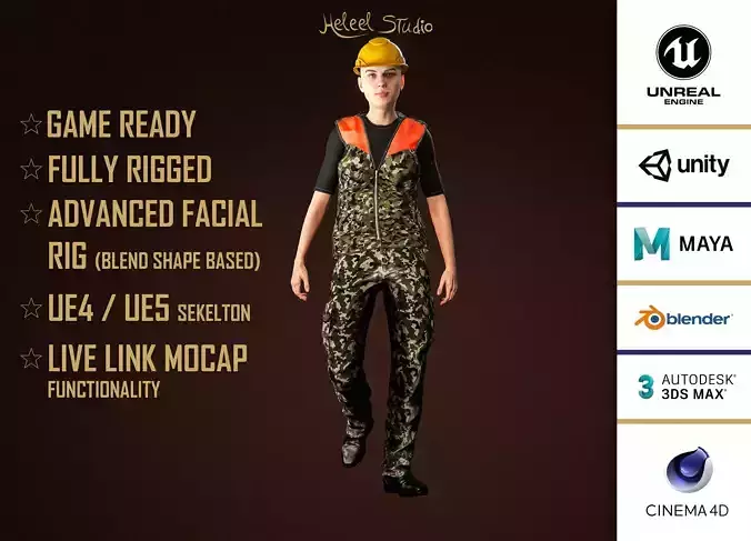 High Quality Female Army Worker Low-poly 3D model High Quality Female Army Worker Low-poly 3D model