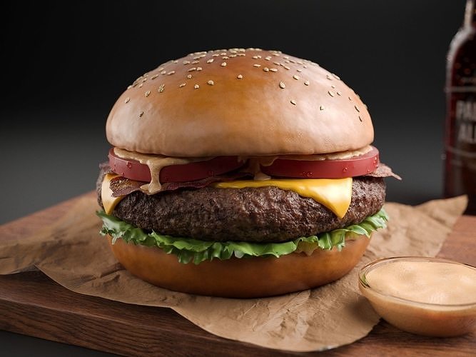 Burger with Bacon and Cheese 3D model 3
