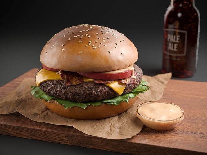 Burger with Bacon and Cheese 3D model 7