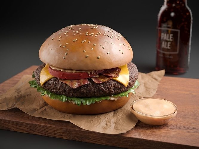 Burger with Bacon and Cheese 3D model 5
