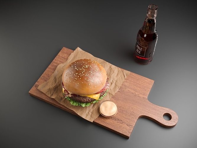 Burger with Bacon and Cheese 3D model 4