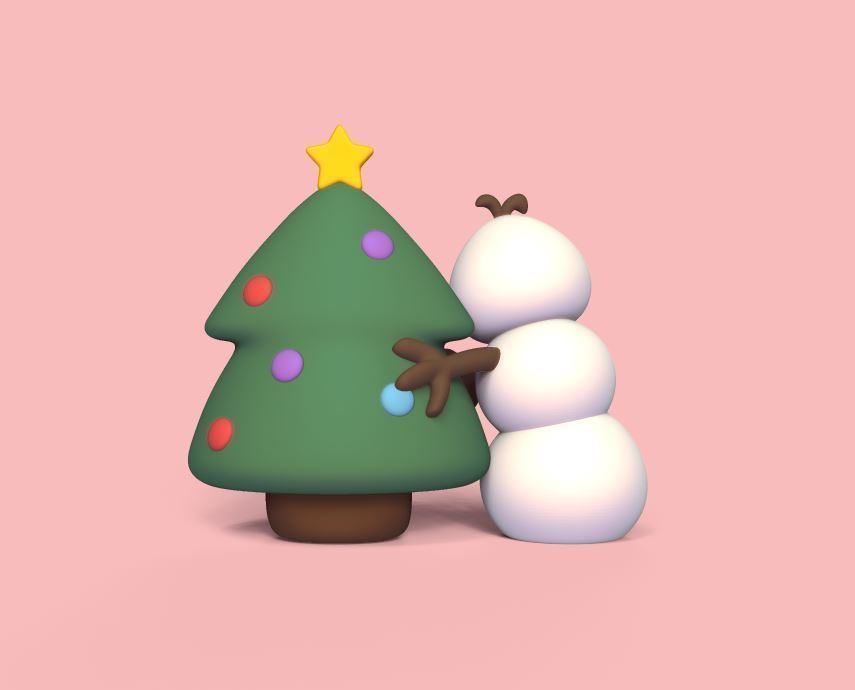 Snowman and Tree 3D print model_3