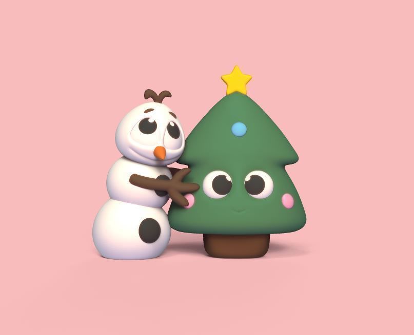 Snowman and Tree 3D print model_1
