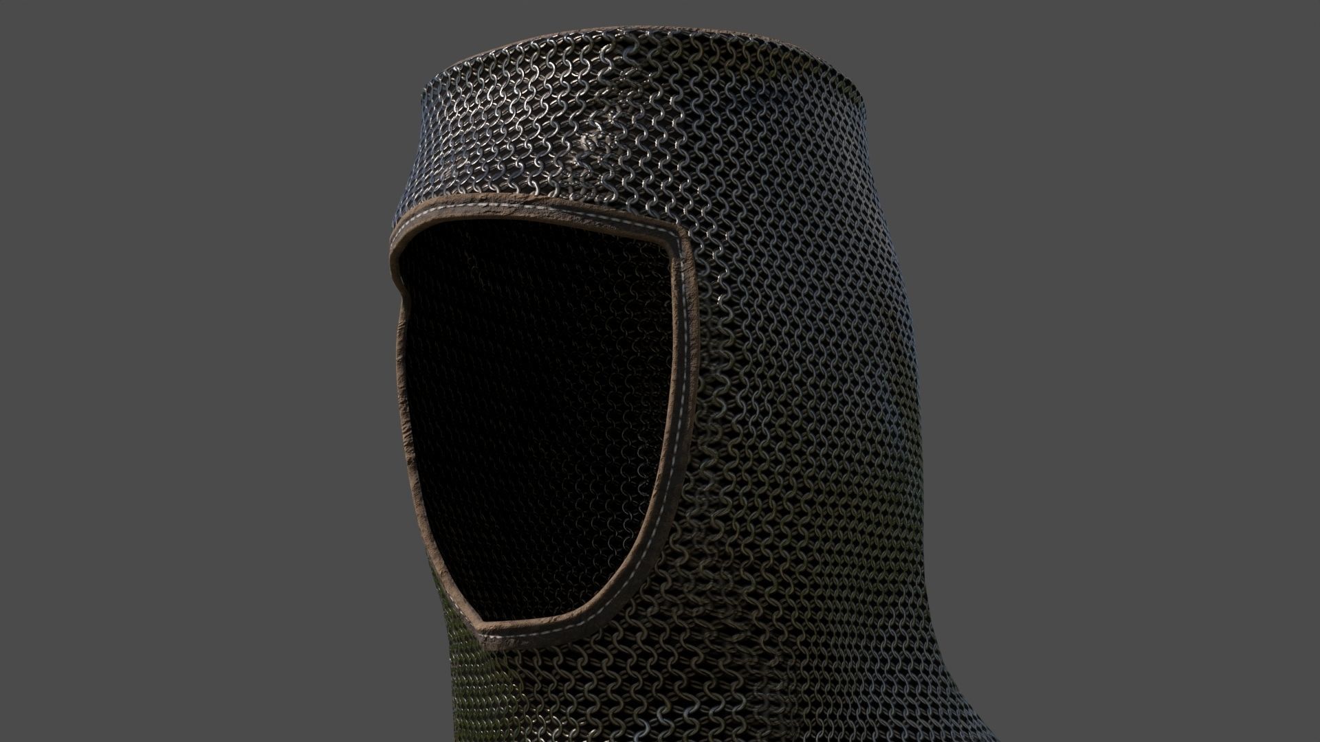 Chainmail medieval helmet 3D model_3