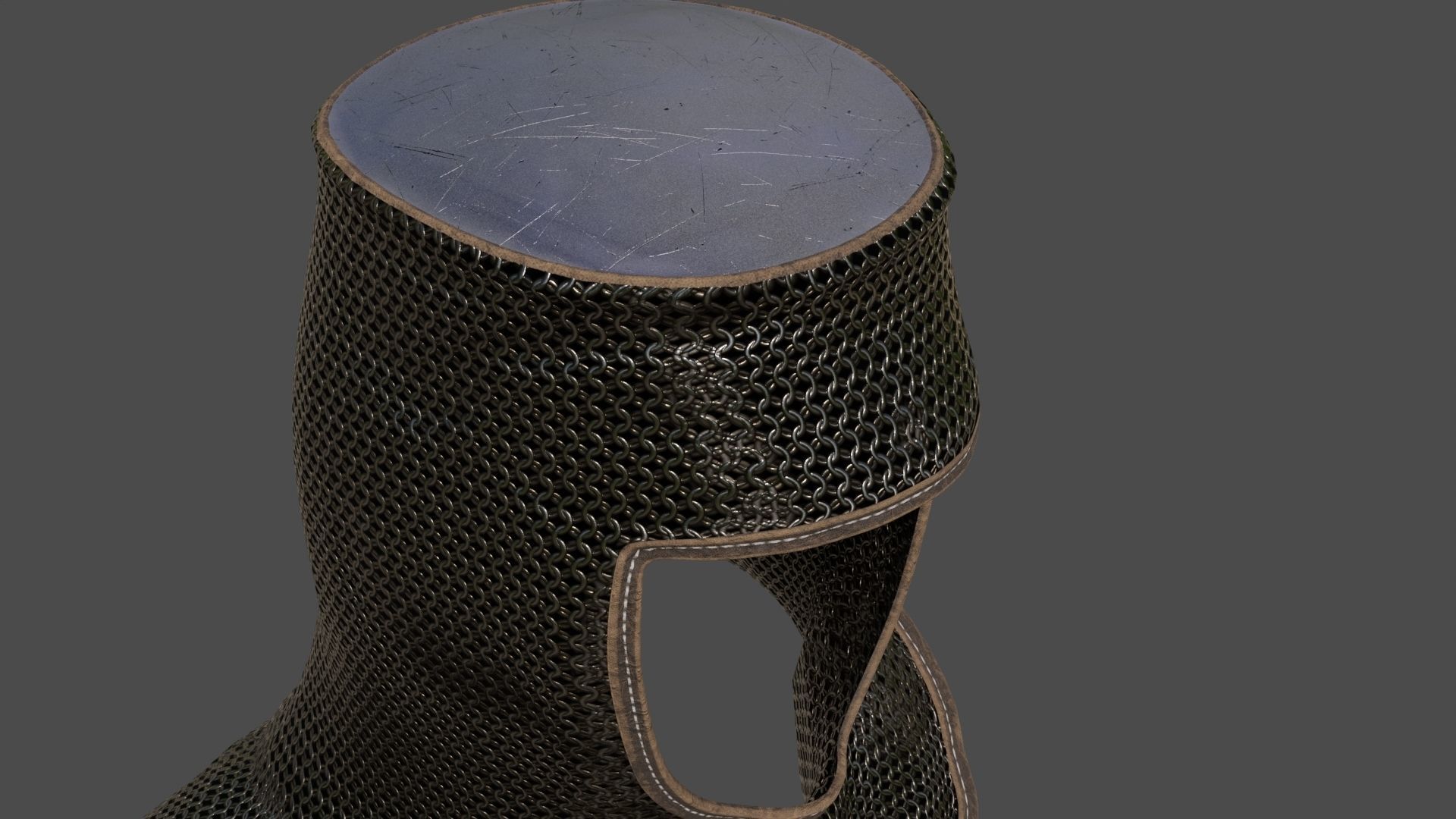 Chainmail medieval helmet 3D model_2