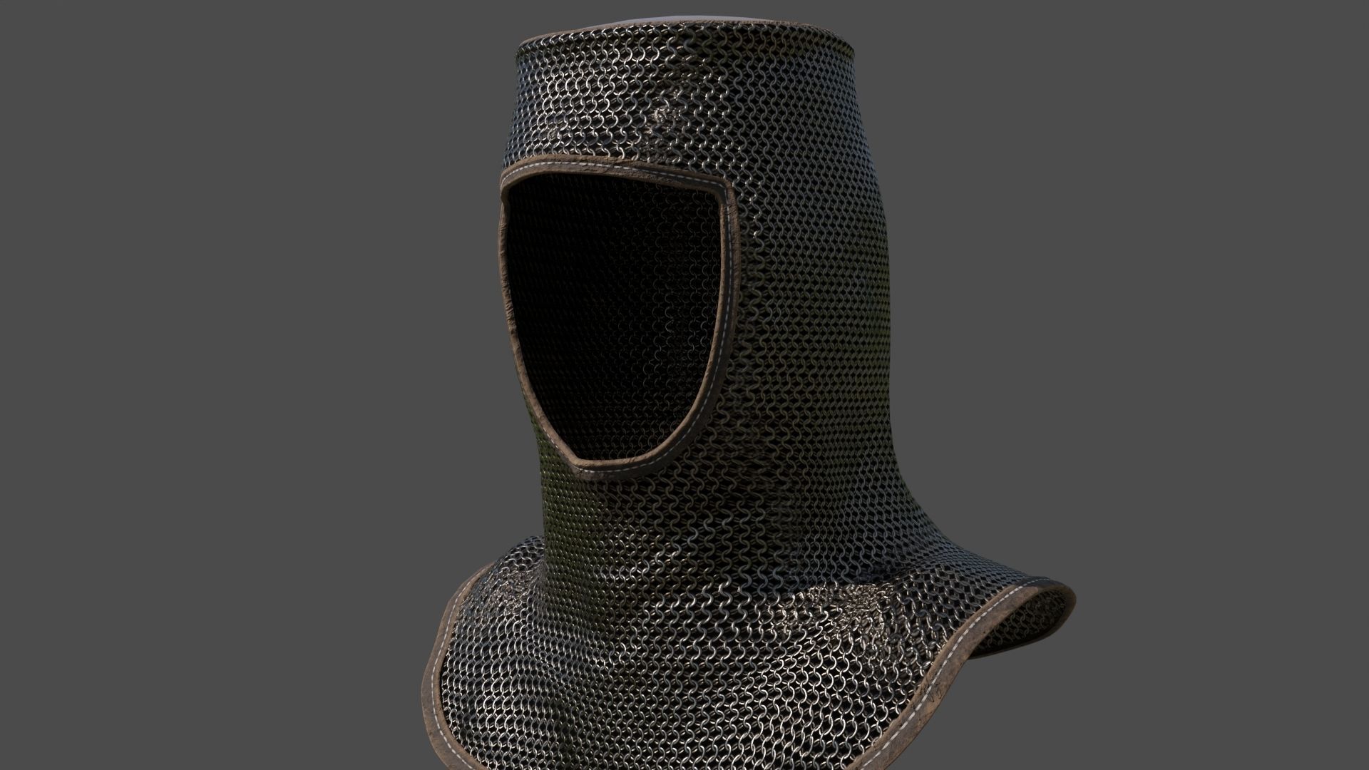 Chainmail medieval helmet 3D model_7