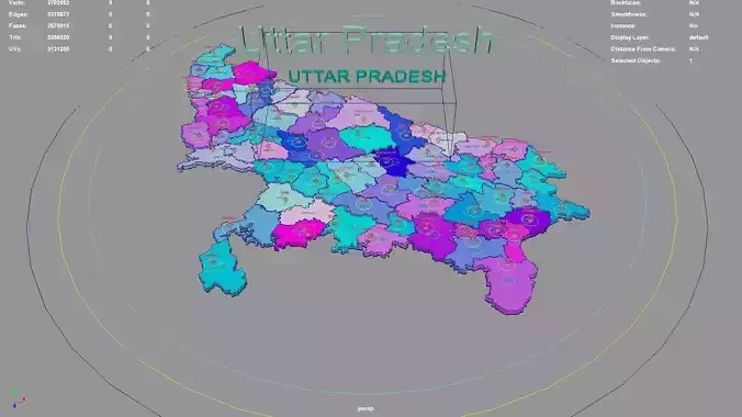 Uttar Pradesh  India map region 3D model geography political
