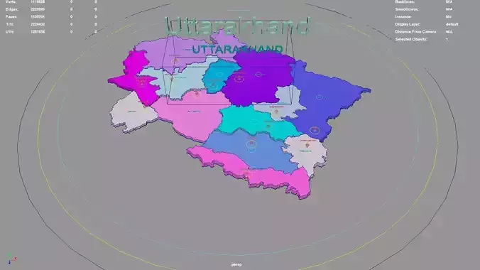 Uttarakhand  India map region 3D model geography political