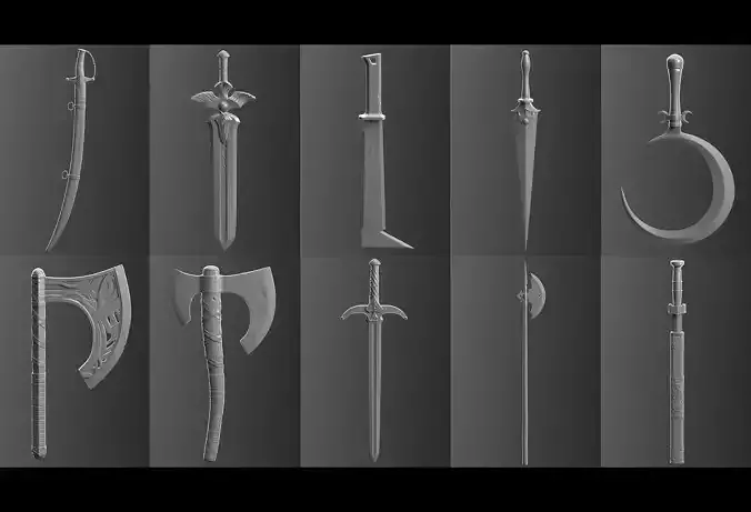 Medieval and Fantasy Weapons Pack 10 High Detail 3D Models
