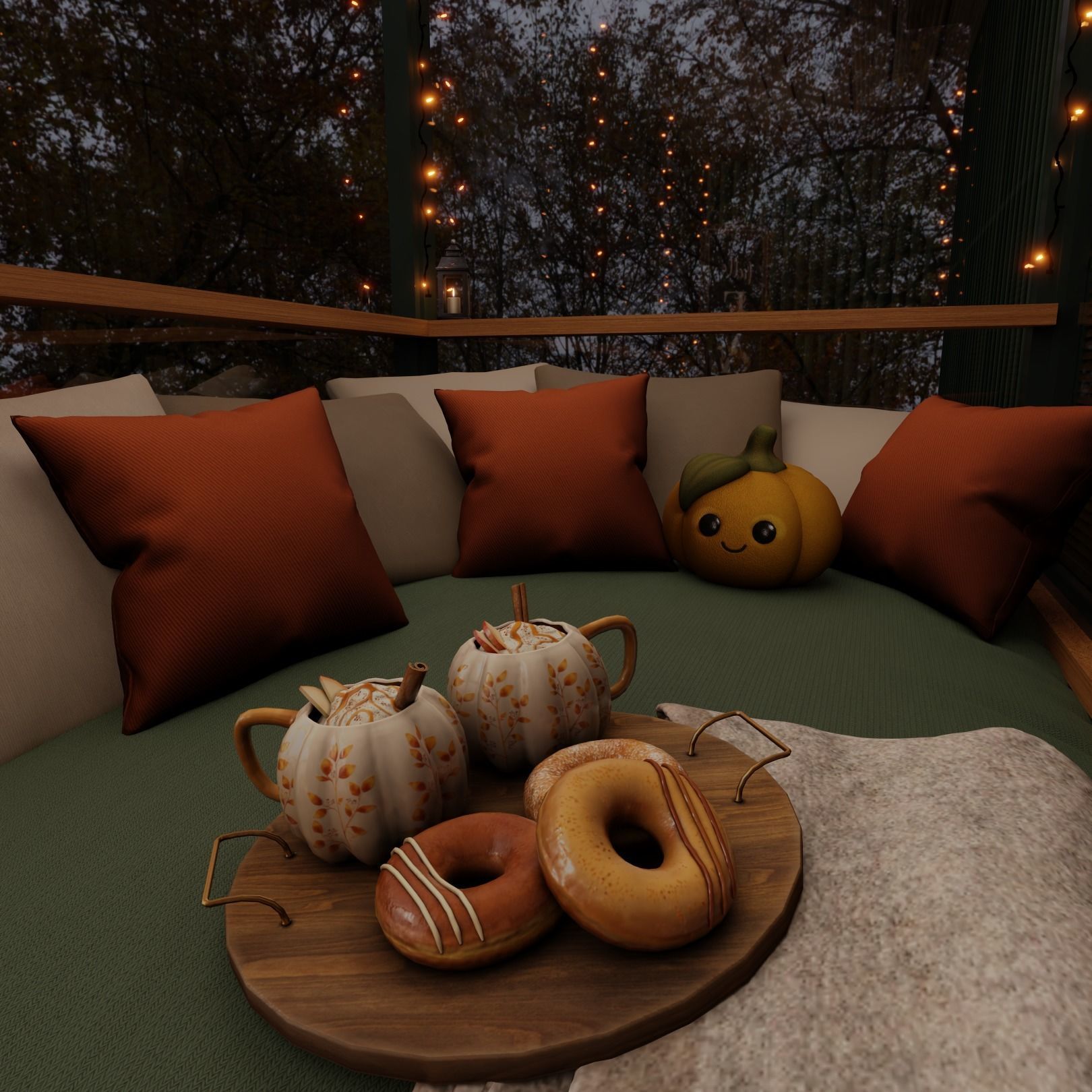 Autumn Balcony Blender Scene - EVENING 3D model_4