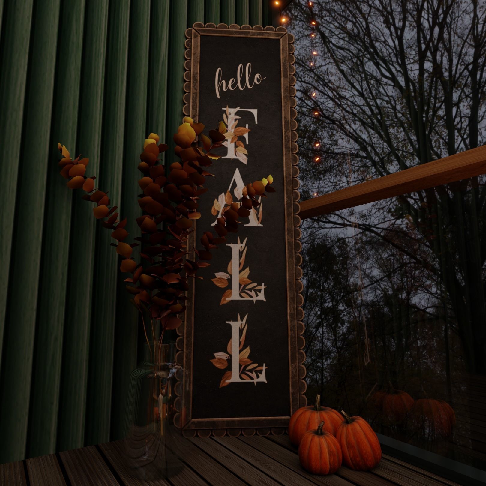 Autumn Balcony Blender Scene - EVENING 3D model_3