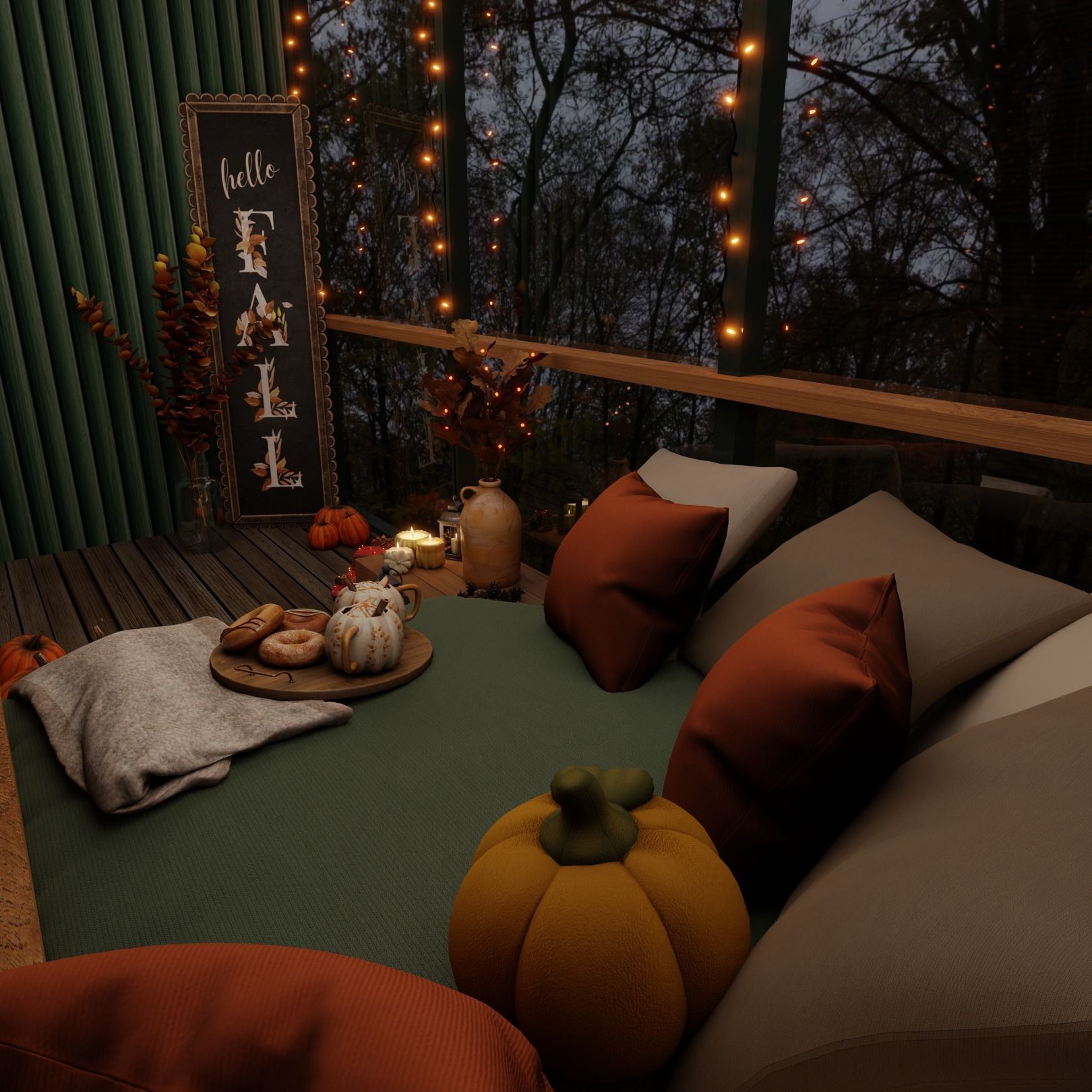 Autumn Balcony Blender Scene - EVENING 3D model_5