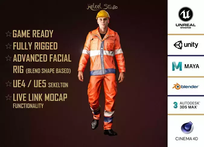 High Quality Male Worker Low-poly 3D model