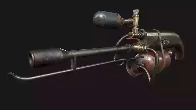 Apocalyptic Flamethrower game asset Low-poly 3D model