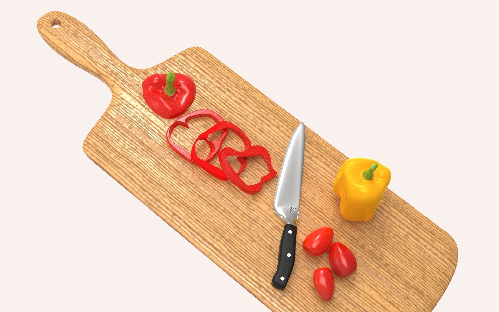 Cutting Board with Chefs Knife and Vegetables Set Free 3D model_2